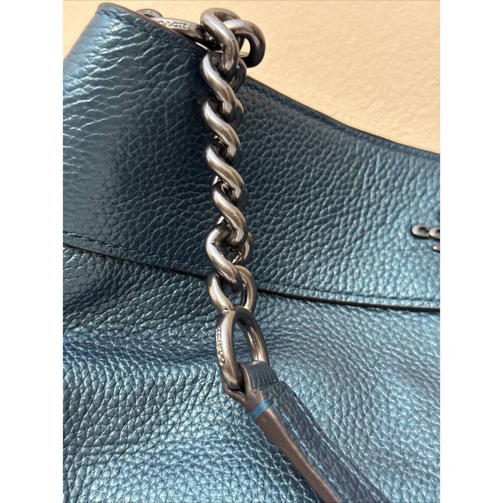 Coach 22209 Lexy Leather Chain Metallic Peacock Teal Tote Shoulder Bag Purse EUC - Picture 7 of 16